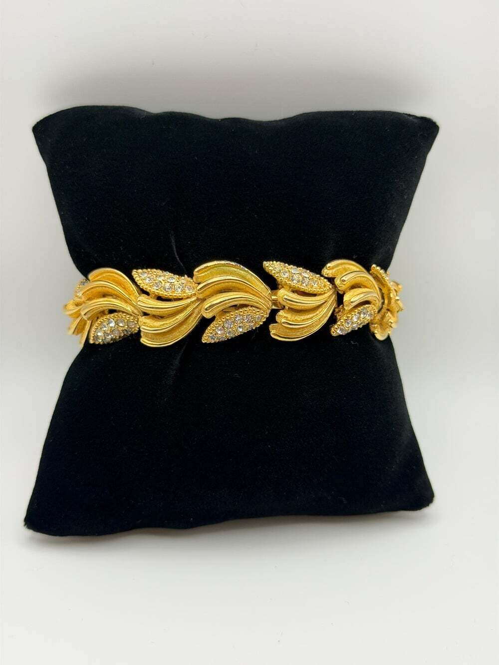Signed Boucher Gold Tone Rhinestone Bracelet – Mid Century Glam Designer Jewelry